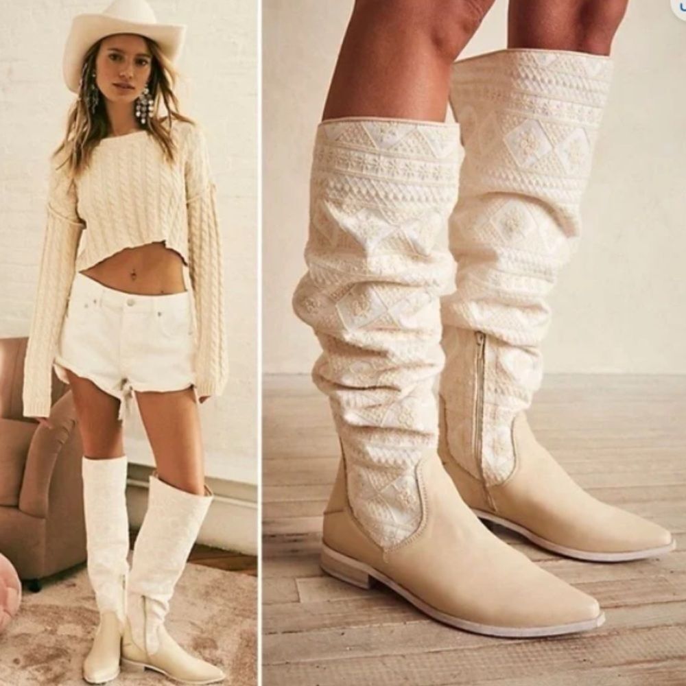 Free People Bren Textile Slouch Boots Size 39 made in Spain